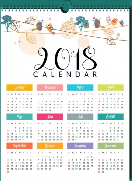 2018月曆範本自然鳥葉裝潢