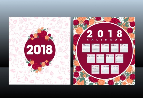 Calendário de 2018 modelo Rosas vermelhas Fundo decoração