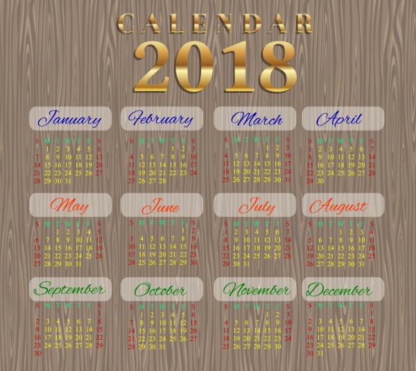 2018 lịch mẫu thiết kế nền gỗ