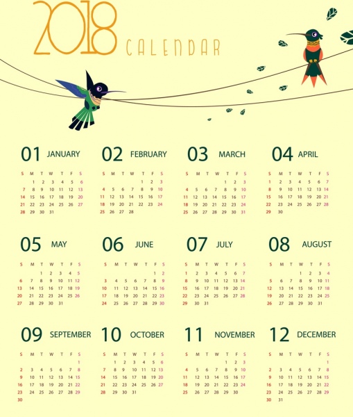 2018 calendario plantilla Woodpecker iconos decoracion