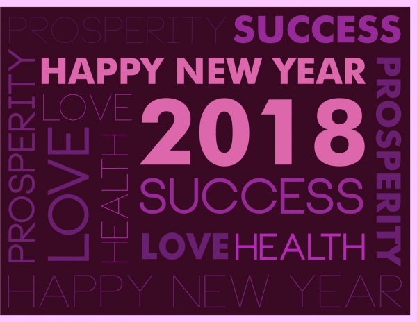 decoração de fundo violeta textos de saudação de ano novo de 2018