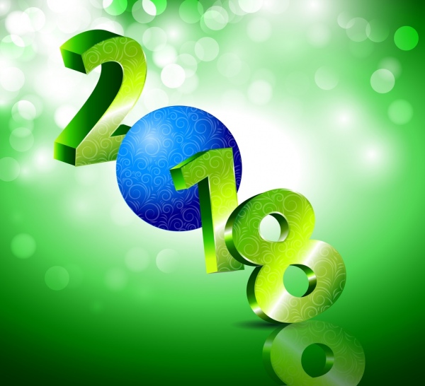2018 r. nowy rok tła 3d numer bokeh zielony