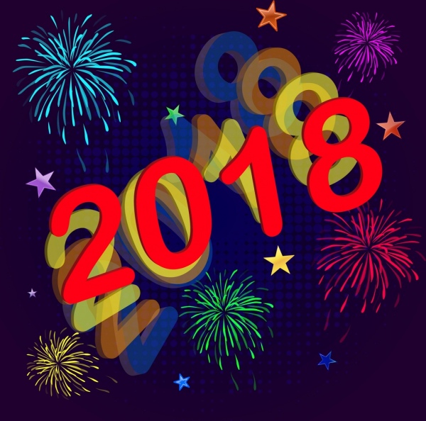 números de 2018 ano novo banner coloridos fogos de artifício decoração