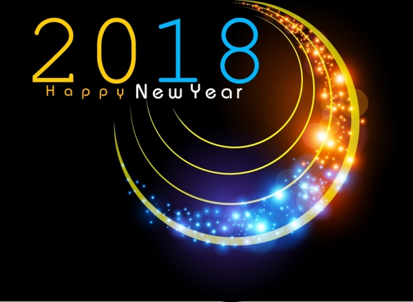 2018 nouvelle année bannière décor pétillante courbes de lumière