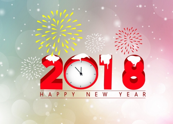 Fuegos artificiales año nuevo banner 2018 números bokeh de fondo