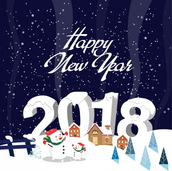 2018 Neujahrs Banner verschneiten Hintergrund Schneemann Symbole