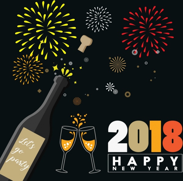 سنة جديدة 2018 راية الألعاب النارية النبيذ زخرفة رموز