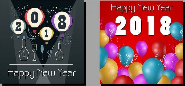 2018 Neujahrs Banner Weinglas Luftballons Zahlen Dekor