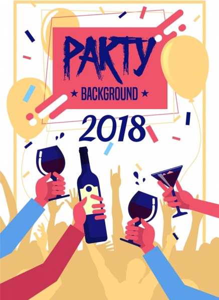 2018 Partei Hintergrund Grunge klirrendes Hände Designikone