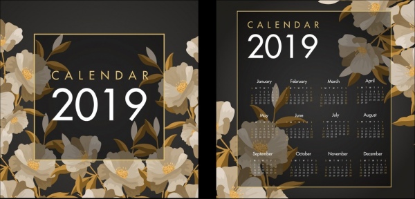 2019 Kalender Hintergrund transparent Dekor Blumen Symbole