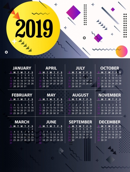 2019 Calendario Modello Decorazione Geometrica Astratta Vector Misc Vettoriali Gratis Download Gratuito