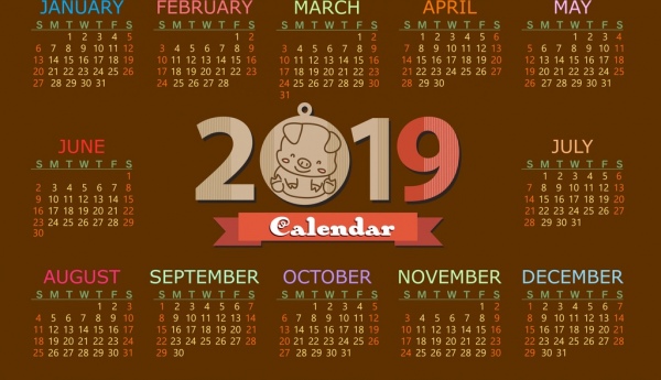 2019日历模板棕色设计猪图标