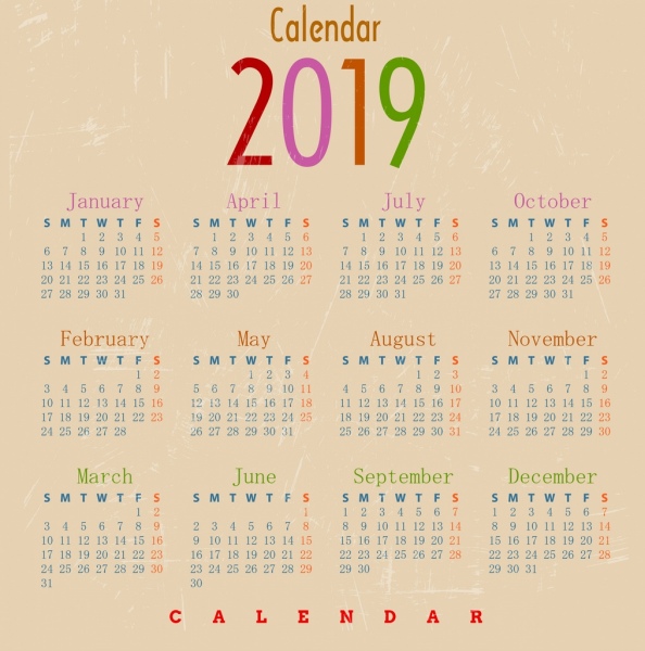 2019 kalender template desain retro klasik