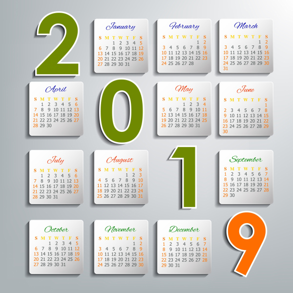 2019 template kalender tata letak cerah modern