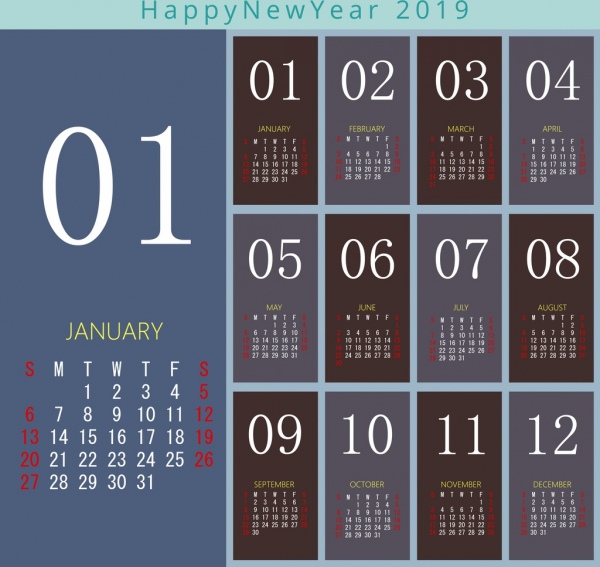 diseño de plantilla de calendario 2019