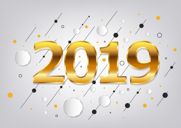 2019 año nuevo fondo amarillo número decoración de círculos