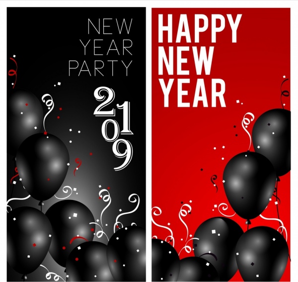 2019 Neujahrs Banner schwarz rote Luftballons Dekoration