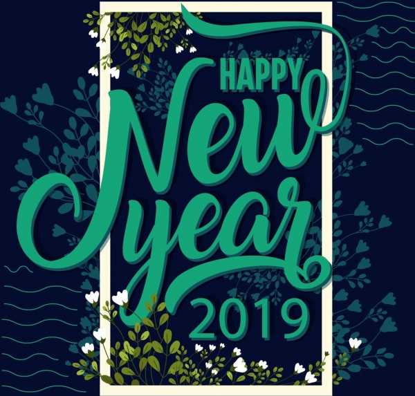 2019 tahun baru banner gelap hijau bunga dekorasi
