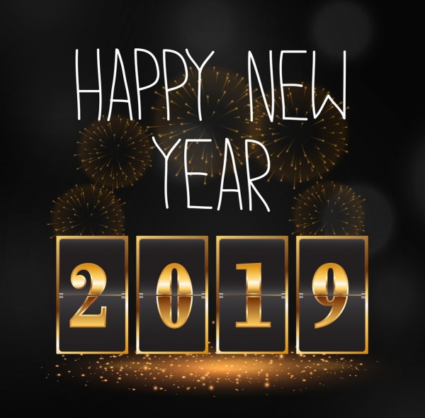 Nowy rok 2019 transparent żółty numery wystrój fajerwerki