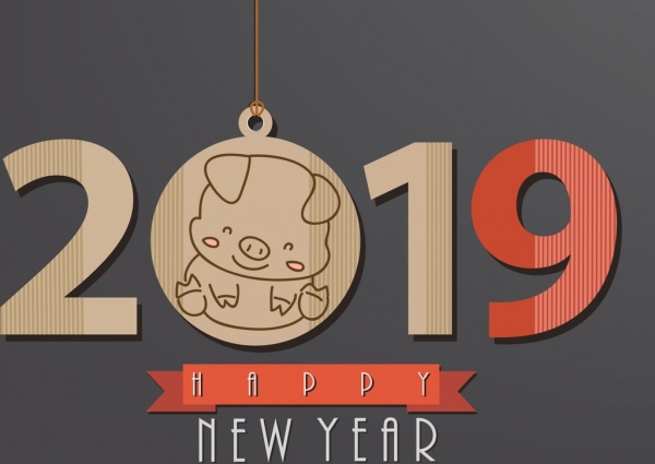 affiche de nouvelle année 2019 plat numéros icônes de cochon