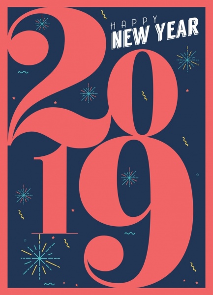 2019 신년 포스터 레드 숫자 불꽃놀이 장식