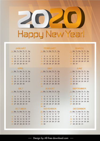 2020日曆範本明亮的現代設計模糊的裝飾