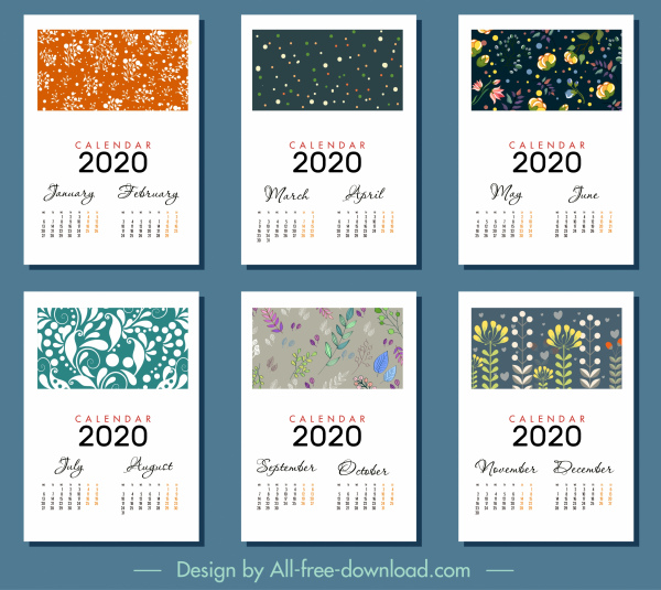 2020 r. Kalendarz szablony klasycznego kwiatowy wystrój