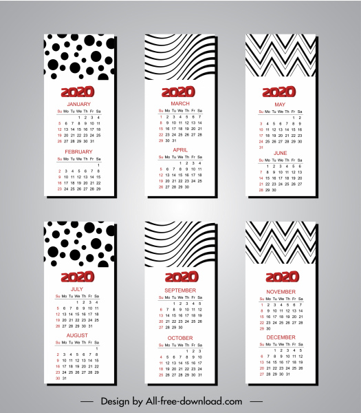 2020 kalender template abstrak hitam putih dekorasi modern