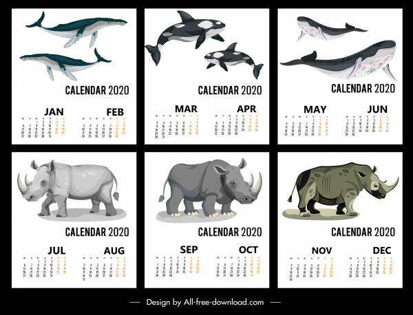 2020 kalender template hewan liar ikon dekorasi