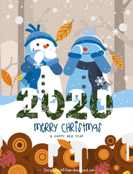 2020 году Рождество баннер милый снеговик стилизованный декор