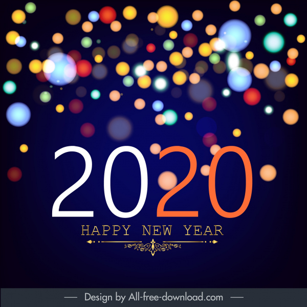 2020 新年バナー カラフルなボケ ライト装飾