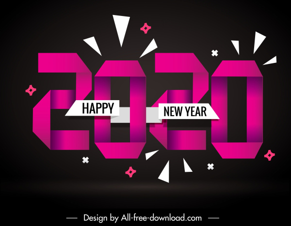 2020 tahun baru banner dekorasi gelap origami nomor