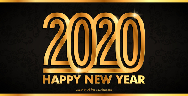 2020年新年旗幟現代閃亮的黃金數位