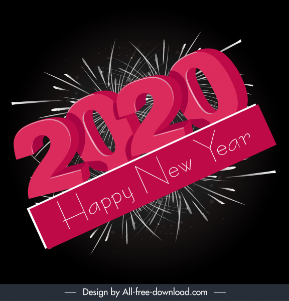 año 2020 año nuevo banner 3d textos fuegos artificiales decoración