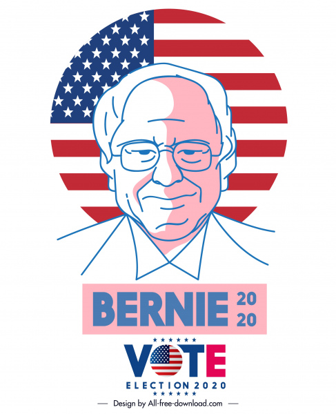 2020 Stati Uniti striscione elettorale disegnato a mano candidato ritratto