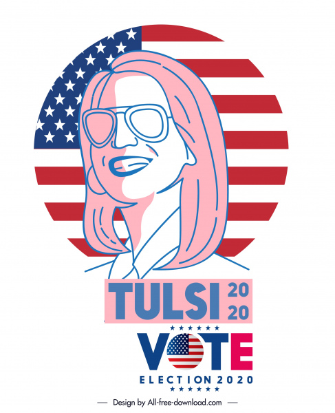 2020年アメリカの選挙テンプレート手描きの女性の肖像画の旗のスケッチ