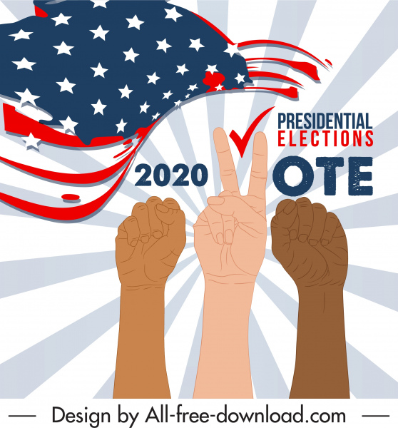 2020 Amerika Serikat suara poster tanda tangan dinamis bendera