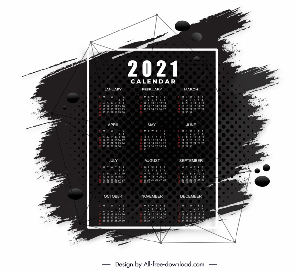 2021 日曆範本 黑色白色磨光裝飾