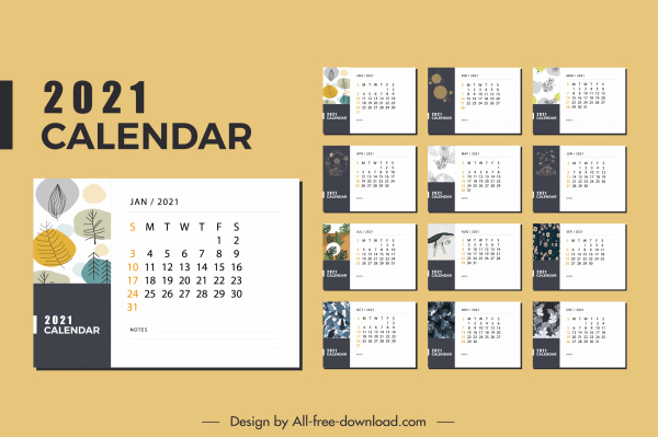 2021 template kalender klasik dekorasi cerah tanaman tema