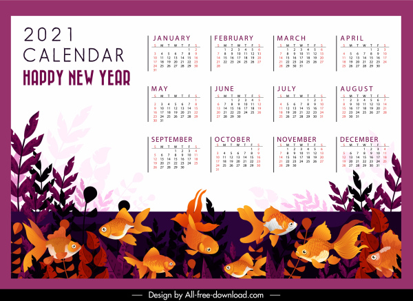 2021 template kalender ikan mas klasik dekorasi