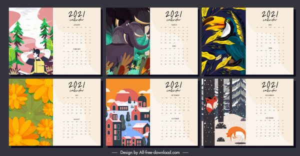 2021 plantilla de calendario coloridos temas de vida decoración clásica