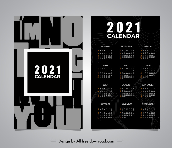 2021 Kalender Vorlage dunkle Texte Dekor