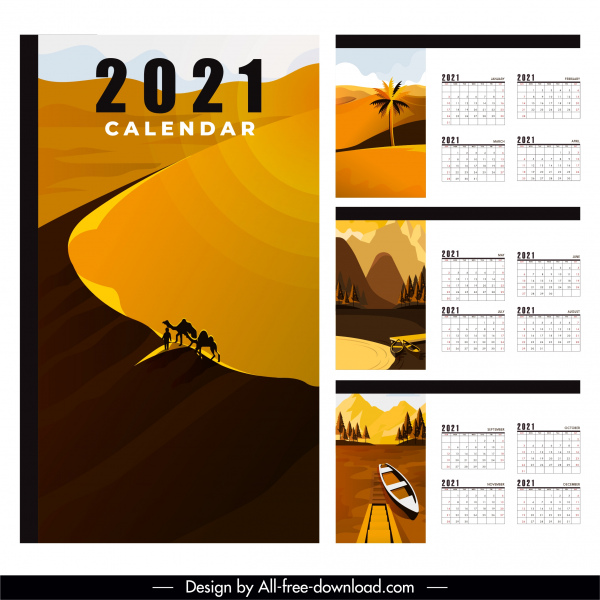 2021 Kalender Vorlage Wüste See Fluss Szenen Dekor