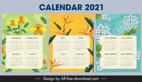 2021 قالب التقويم الأزهار ديكور النبات