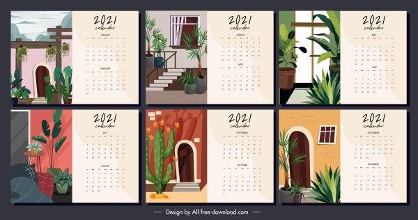 2021 plantilla de calendario casa decoración tema diseño clásico