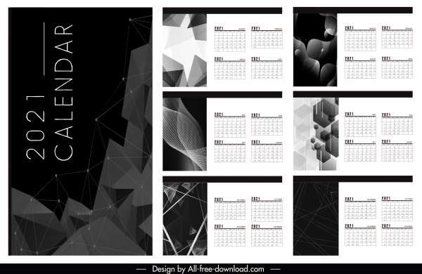 Шаблон календаря 2021 современный черно-белый абстрактный