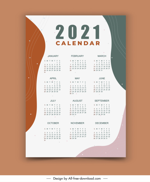 2021 modello di calendario moderno luminoso arredamento astratto