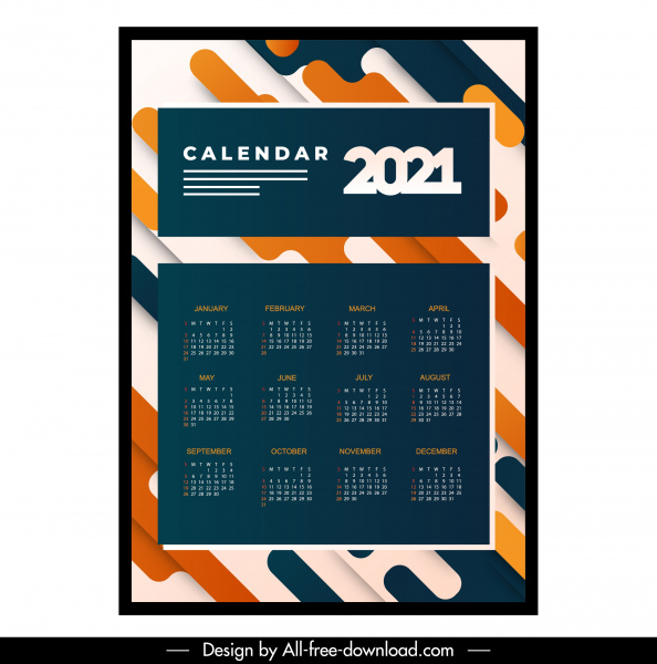 Szablon kalendarza 2021 nowoczesny kontrast abstrakcyjny wystrój