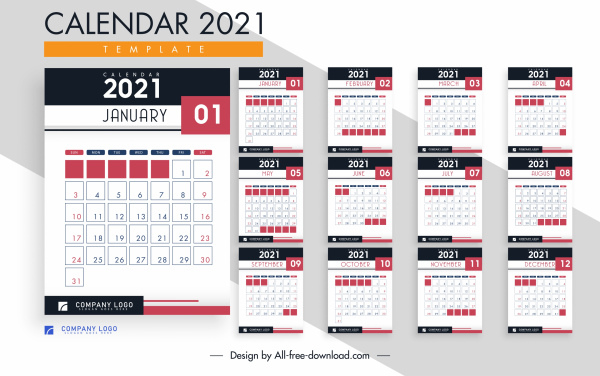 Plantilla de calendario 2021 moderna decoración de contraste simple