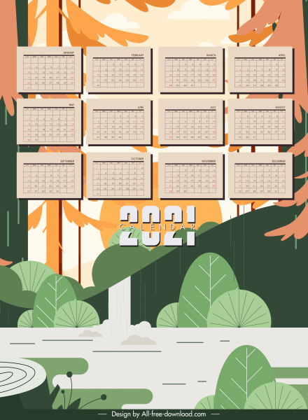 2021 行事曆樣本天然森林元素裝飾